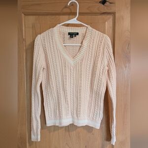 Pink Lauren By Ralph Lauren Knit V Neck Sweater